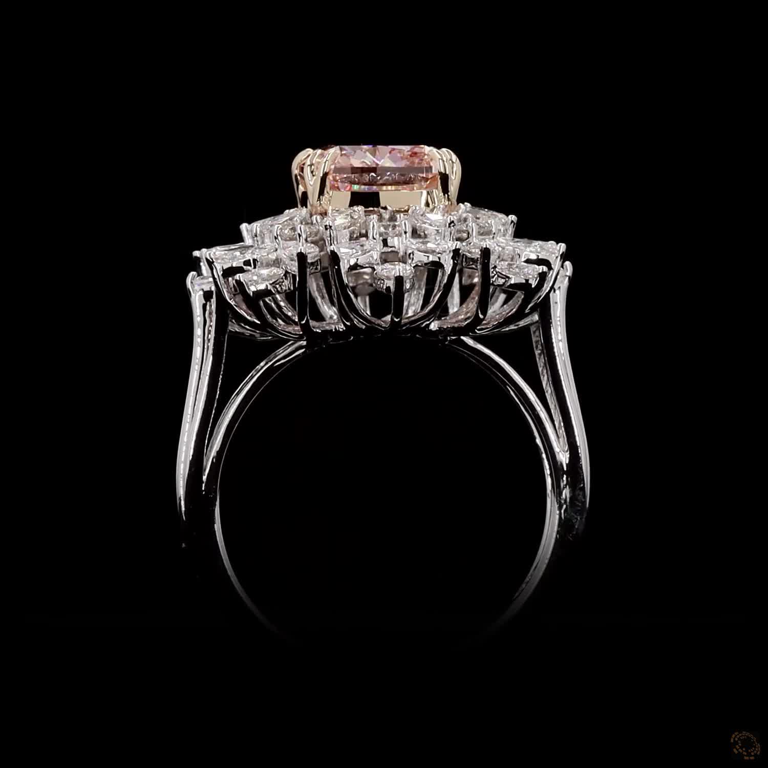 3.42 ct. Pink Cushion Lab Diamond Halo Ring