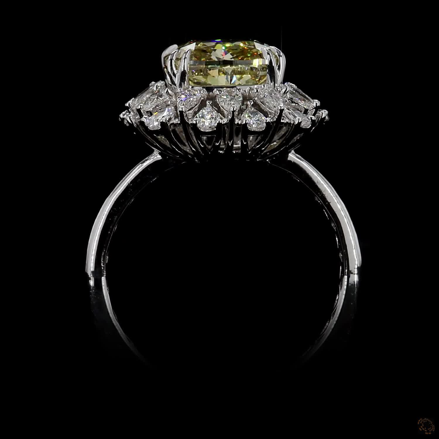 4.06 ct. Yellow Cushion Lab Diamond Halo Ring