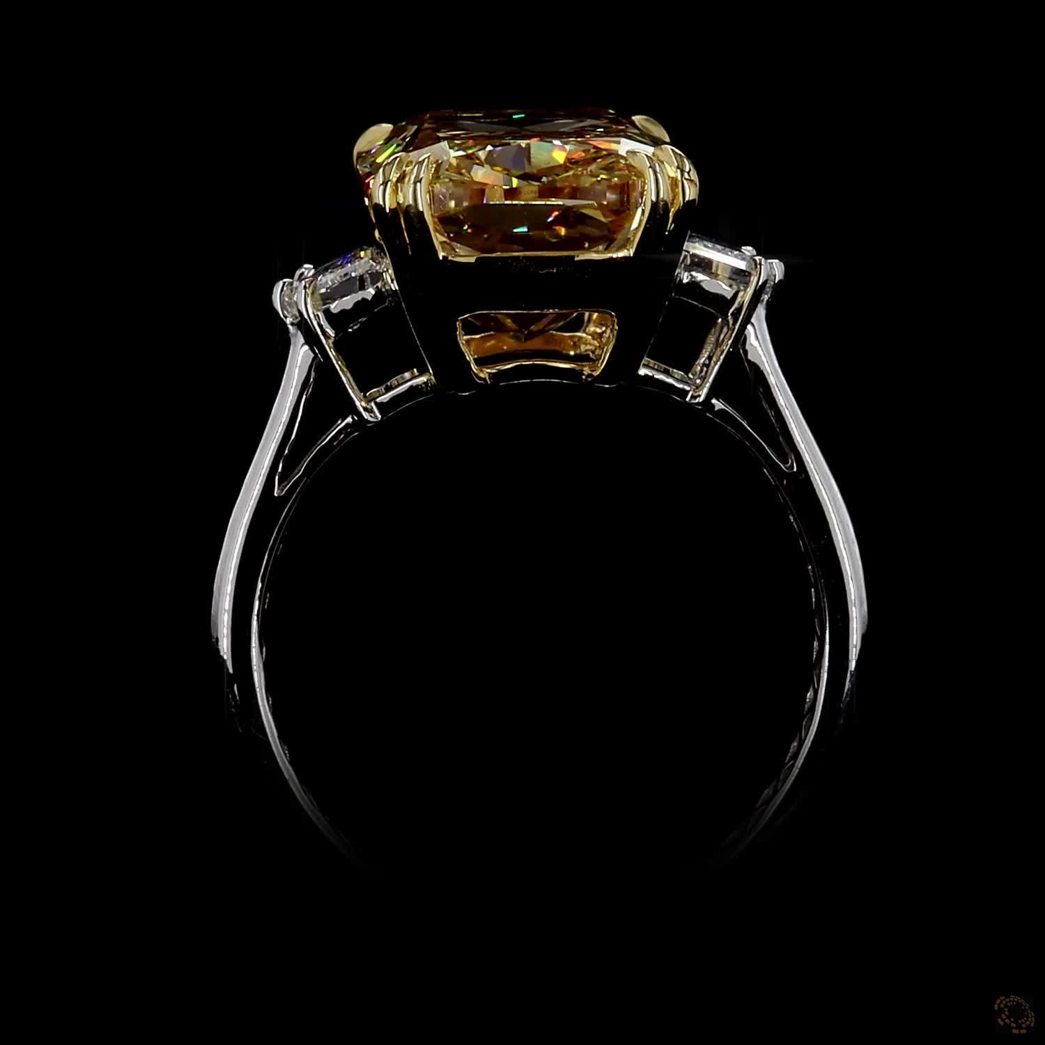 10.13 ct. Yellow Cushion Lab Diamond Three-Stone Ring