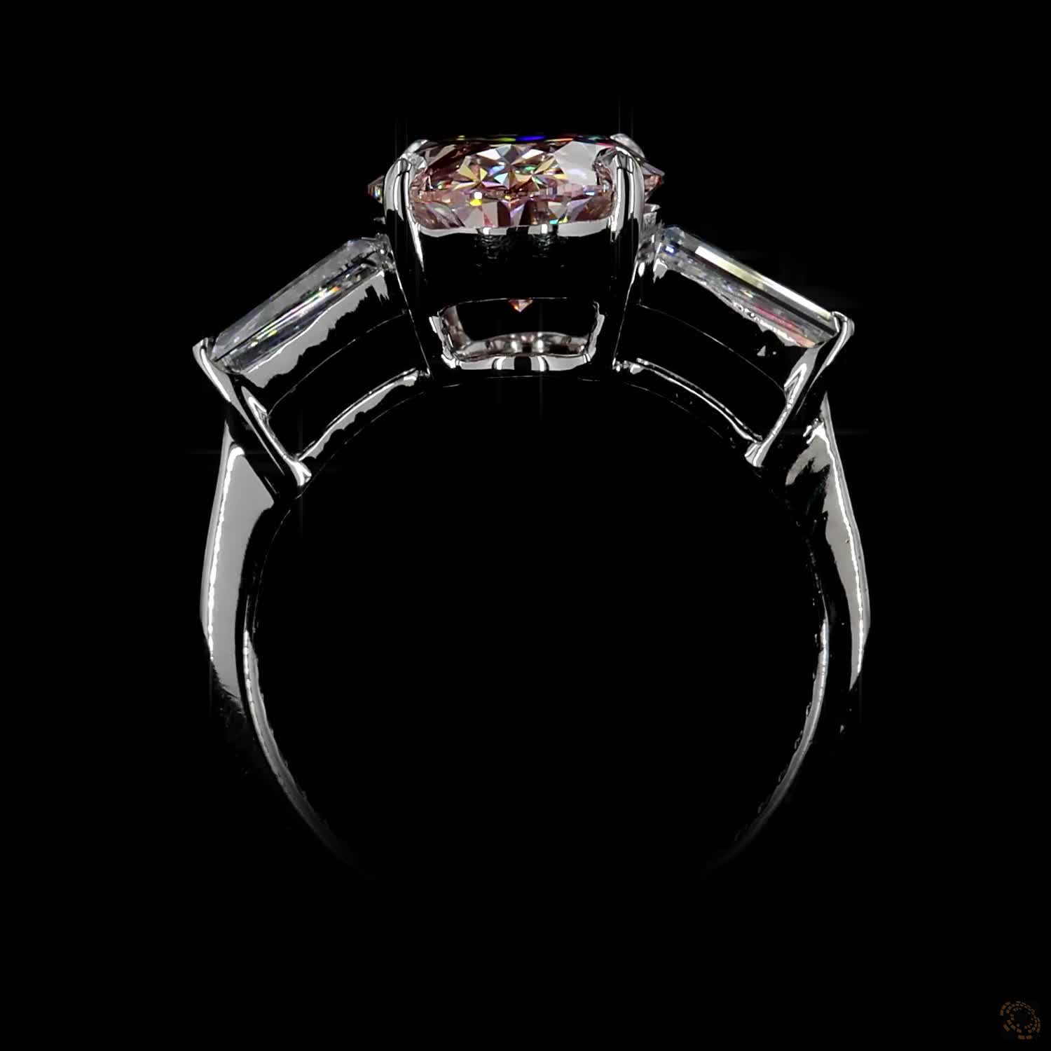 4.51 ct. Pink Oval Lab Diamond Three-Stone Ring
