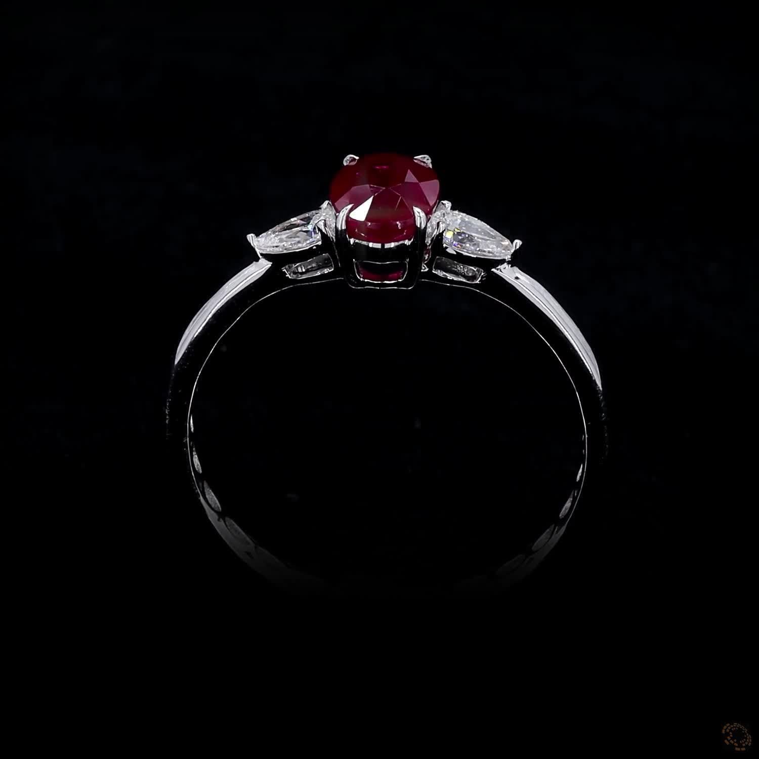 1.01 ct. Red Oval Lab Diamond Three-Stone Ring