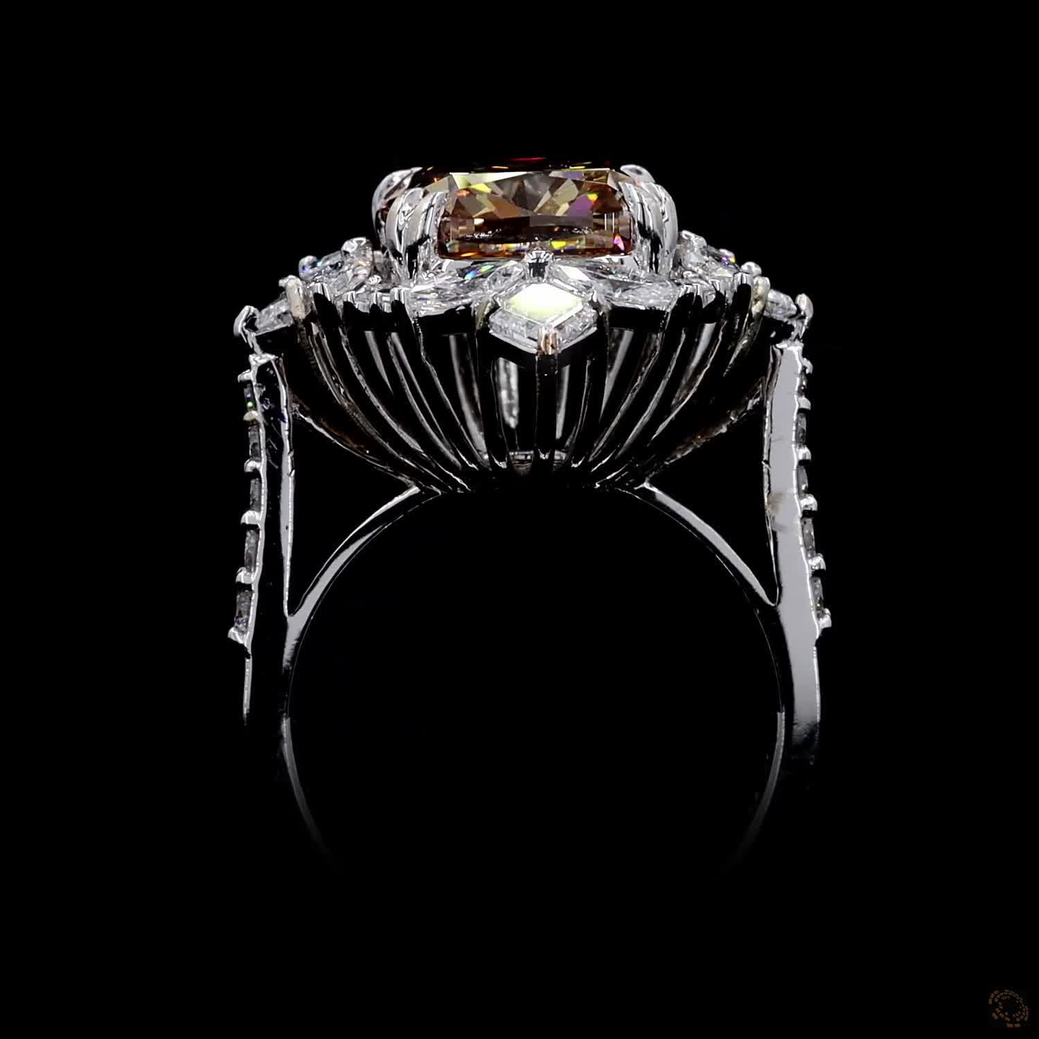 5.03 ct. Brown Cushion Lab Diamond Halo Ring
