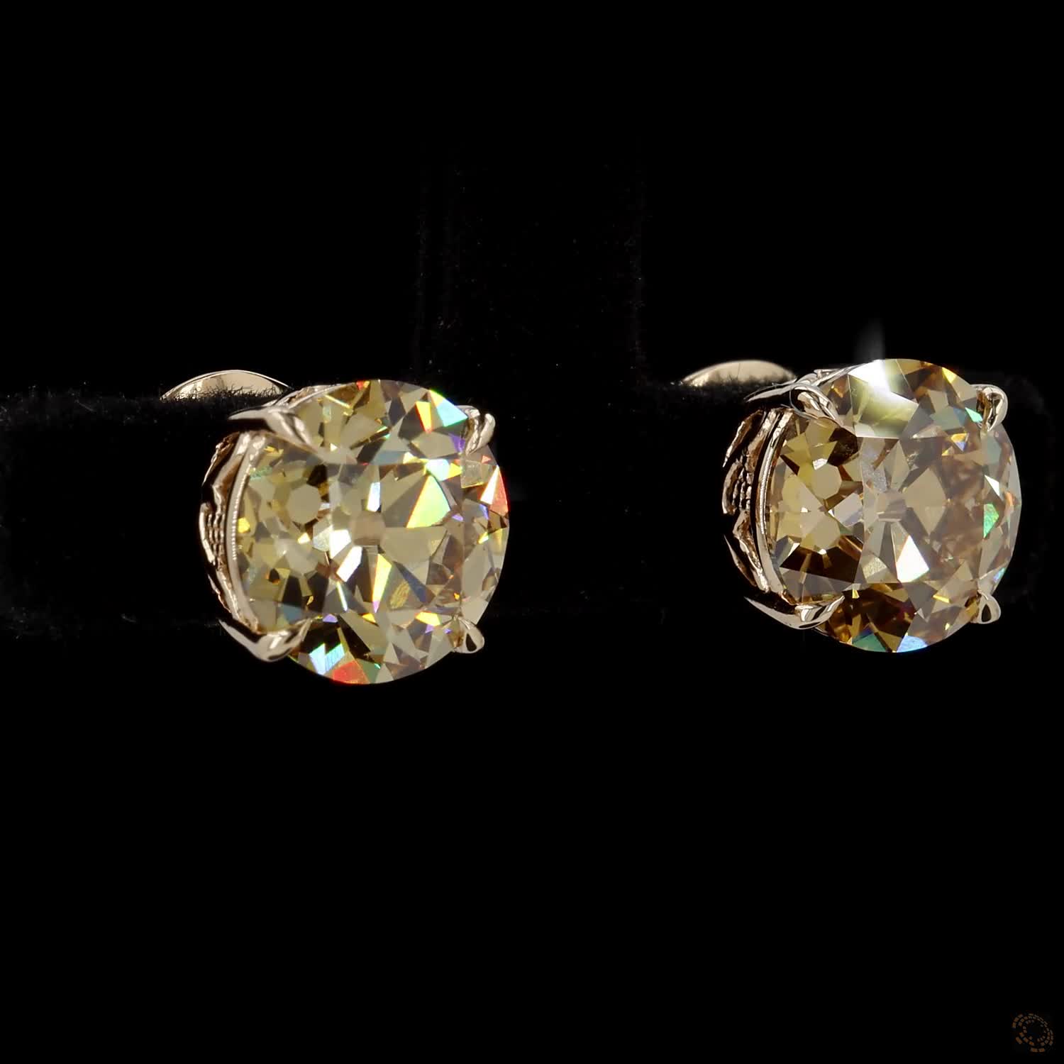 4.05 ct. Yellow Old Mine Round Lab Diamond Earrings