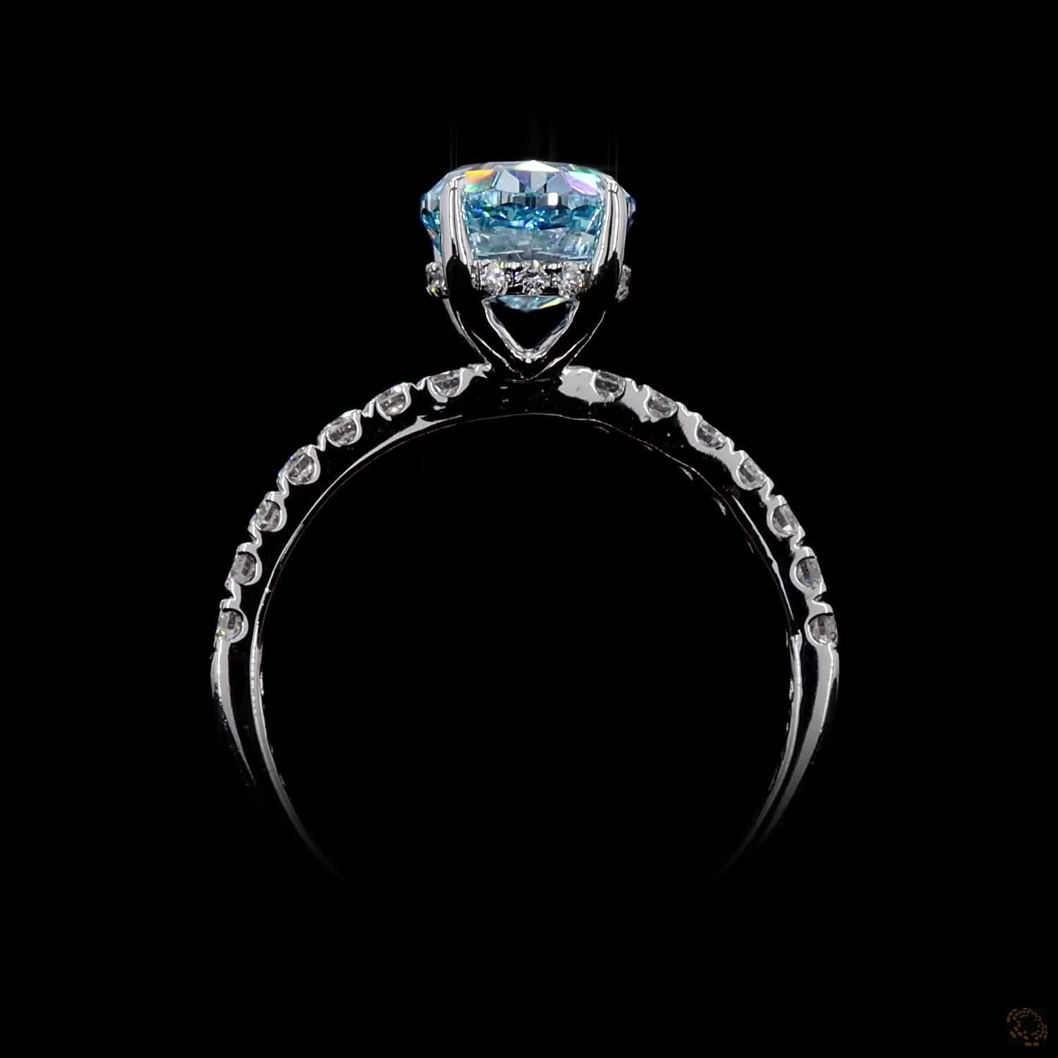 3.06 ct. Blue Oval Lab Diamond Halo Ring
