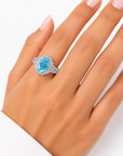 6.52 ct. Blue Oval Lab Diamond Halo Ring