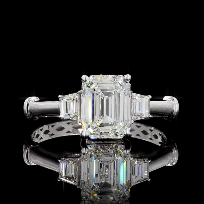 2.03 ct Emerald Cut Three-Stone Diamond Ring