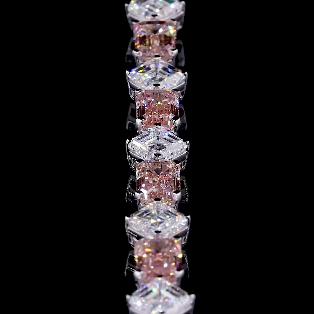25.04 ct. Pink &amp; White Emerald Cut Diamond Tennis Bracelet