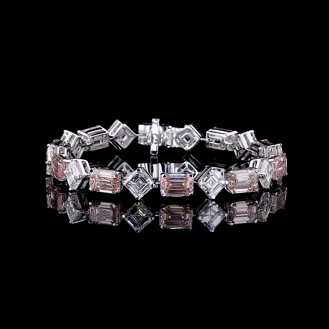 25.04 ct. Pink &amp; White Emerald Cut Diamond Tennis Bracelet