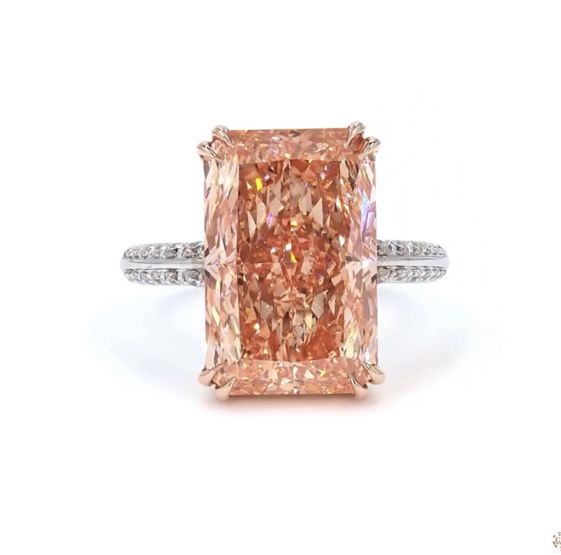10.01 ct. Orange Pink Lab Diamond Rectangular Ring