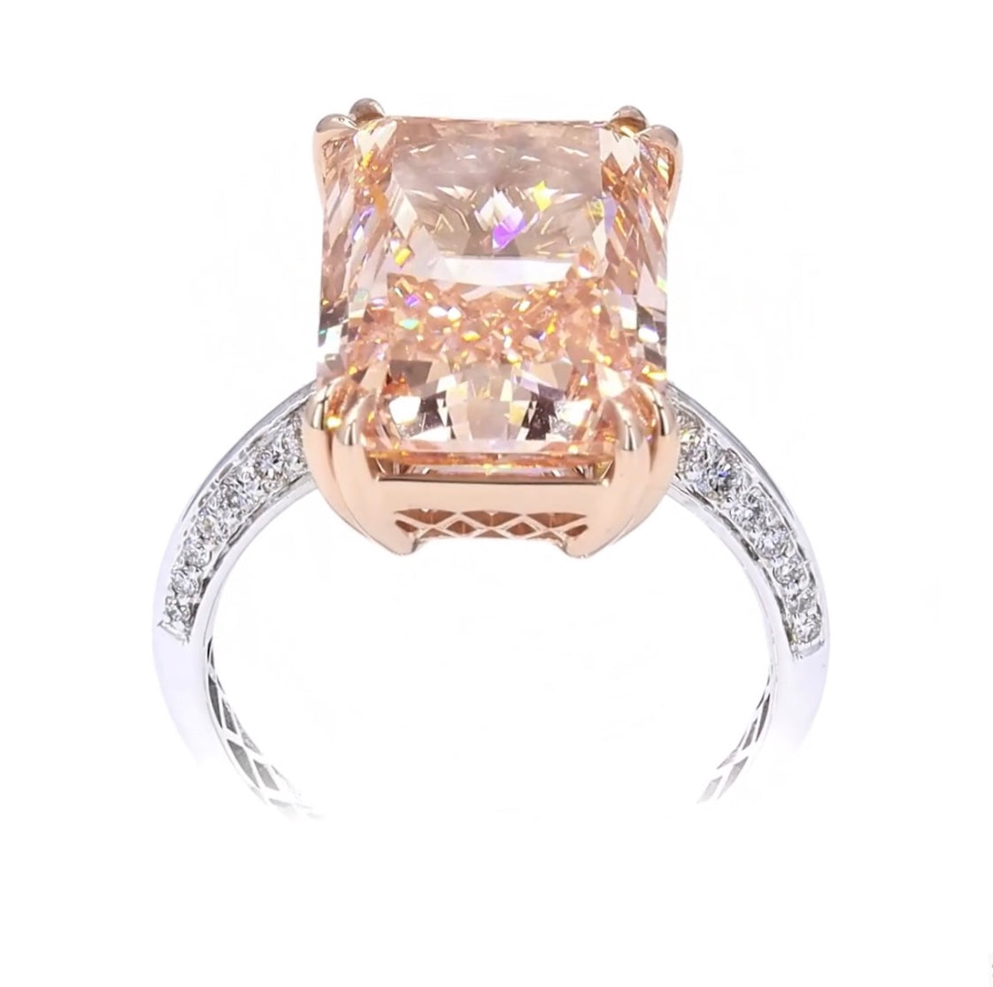 10.01 ct. Orange Pink Lab Diamond Rectangular Ring