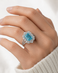 10.30 ct. Blue Lab Diamond Halo Ring