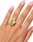 10.13 ct. Yellow Cushion Lab Diamond Three-Stone Ring