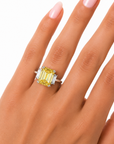 10.02 ct. Yellow Emerald Lab Diamond Three-Stone Ring