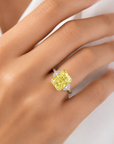 5.52 ct. Yellow Cushion Lab Diamond Three-Stone Ring