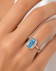 3.33 ct. Blue Cushion Lab Diamond Solitaire Ring