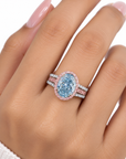 6.01 ct. Blue Lab Diamond Halo (Pavé) Ring