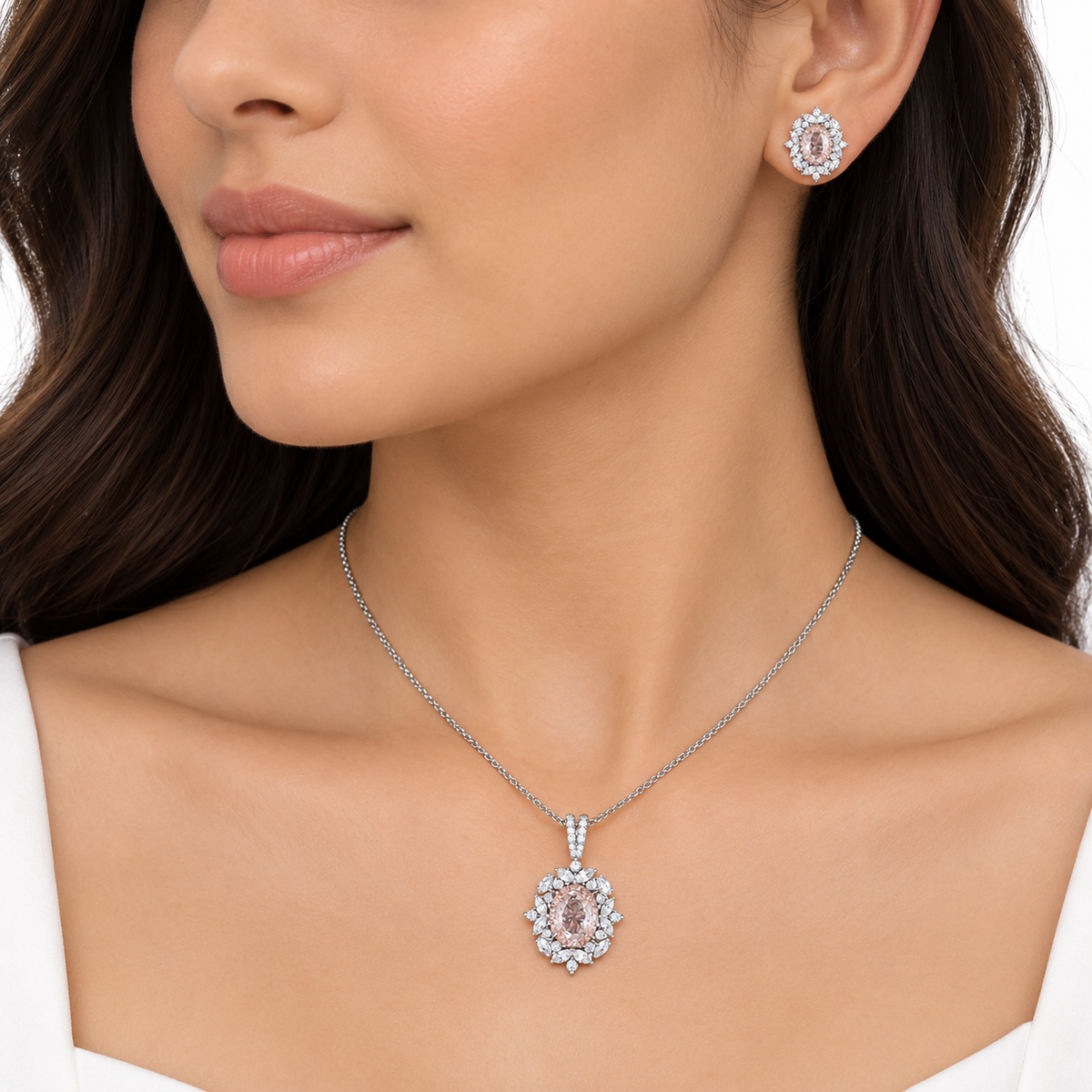 2.28 ct. Pink Oval Lab Diamond Pendant &amp; Earrings Set
