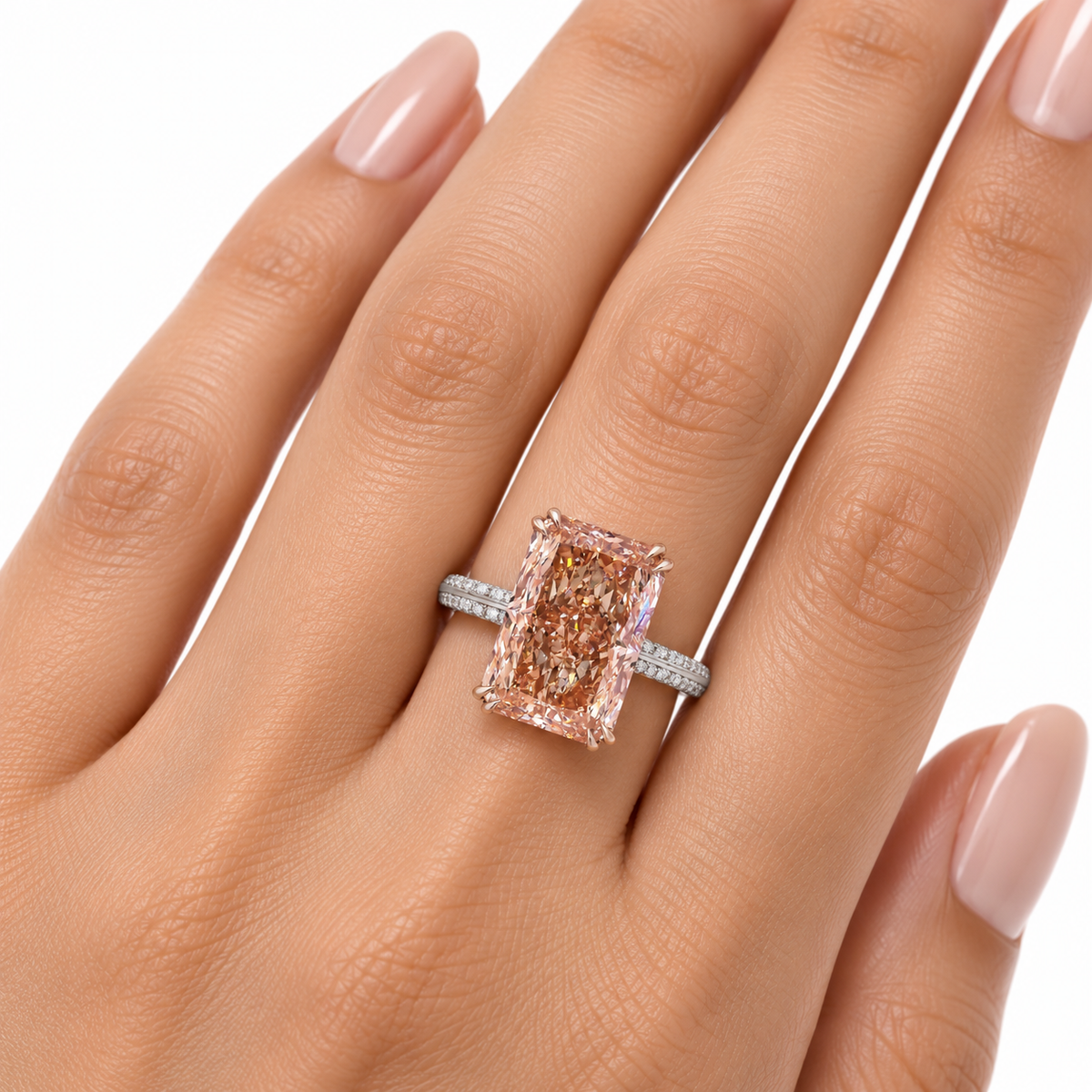 10.01 ct. Orange Pink Lab Diamond Rectangular Ring