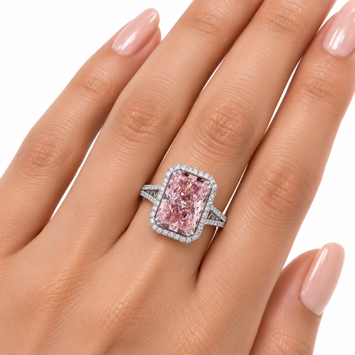 5.03 ct. Pink Lab Diamond Halo Ring
