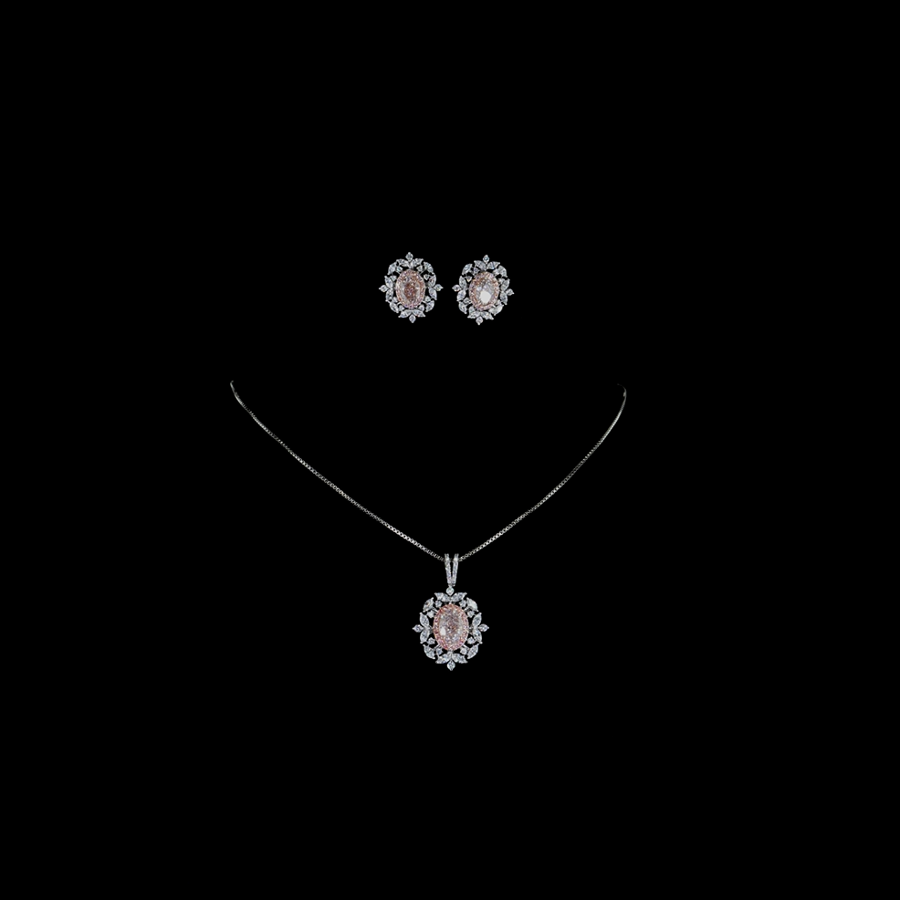 2.28 ct. Pink Oval Lab Diamond Necklace &amp; Earrings Set