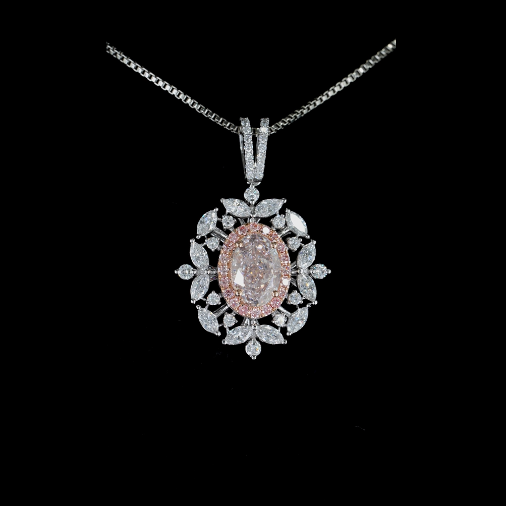 2.28 ct. Pink Oval Lab Diamond Necklace &amp; Earrings Set