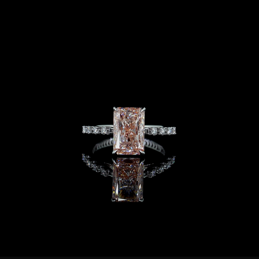 4.07 ct. Pink Radiant Lab Diamond Ring