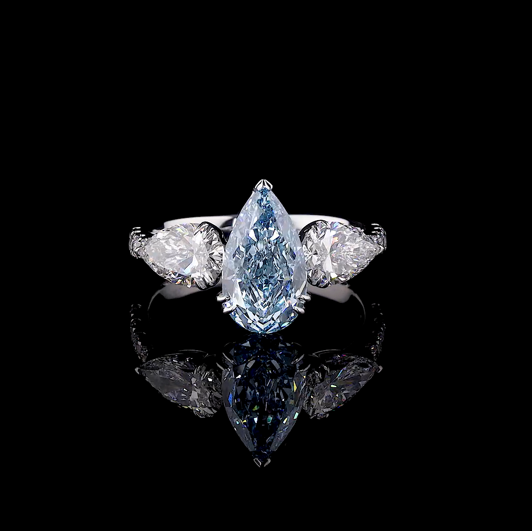 2.54 ct. Blue Pear Lab Diamond Ring