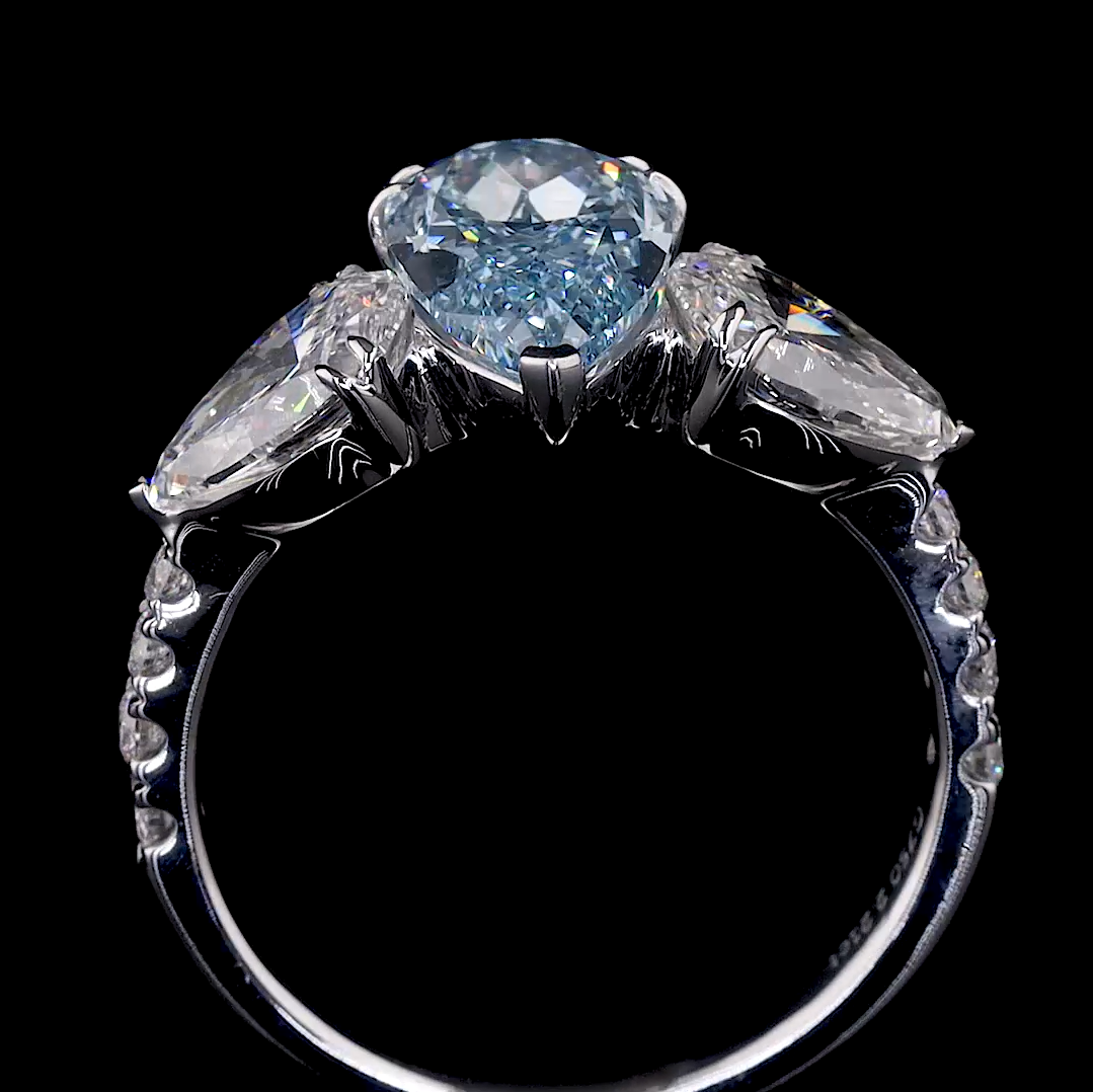 2.54 ct. Blue Pear Lab Diamond Ring