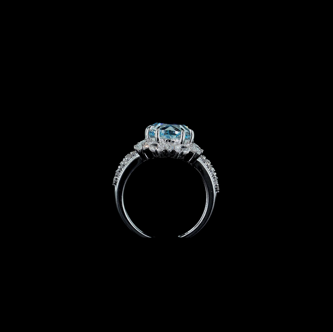 6.52 ct. Blue Oval Lab Diamond Halo Ring