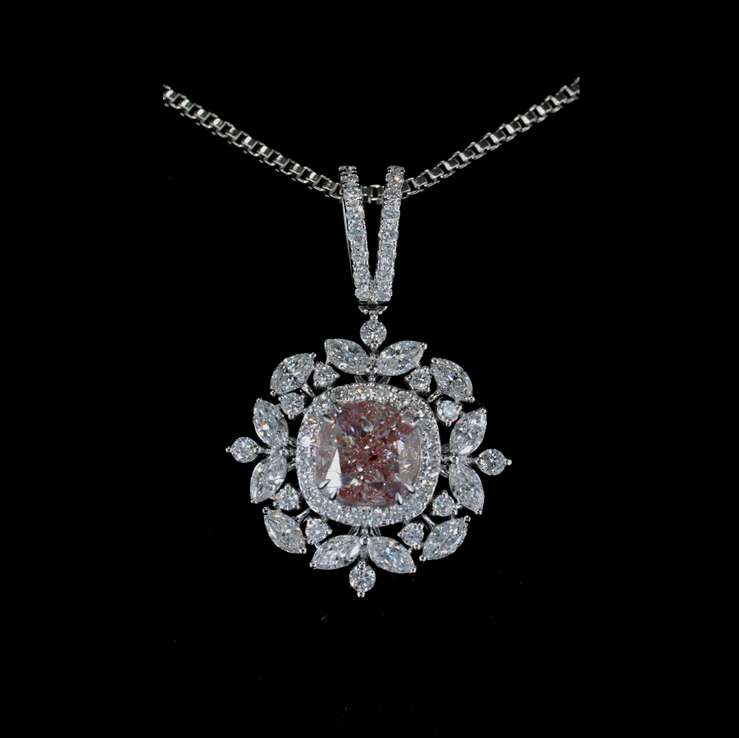 1.50 ct. Pink Cushion Lab Diamond Halo Pendant
