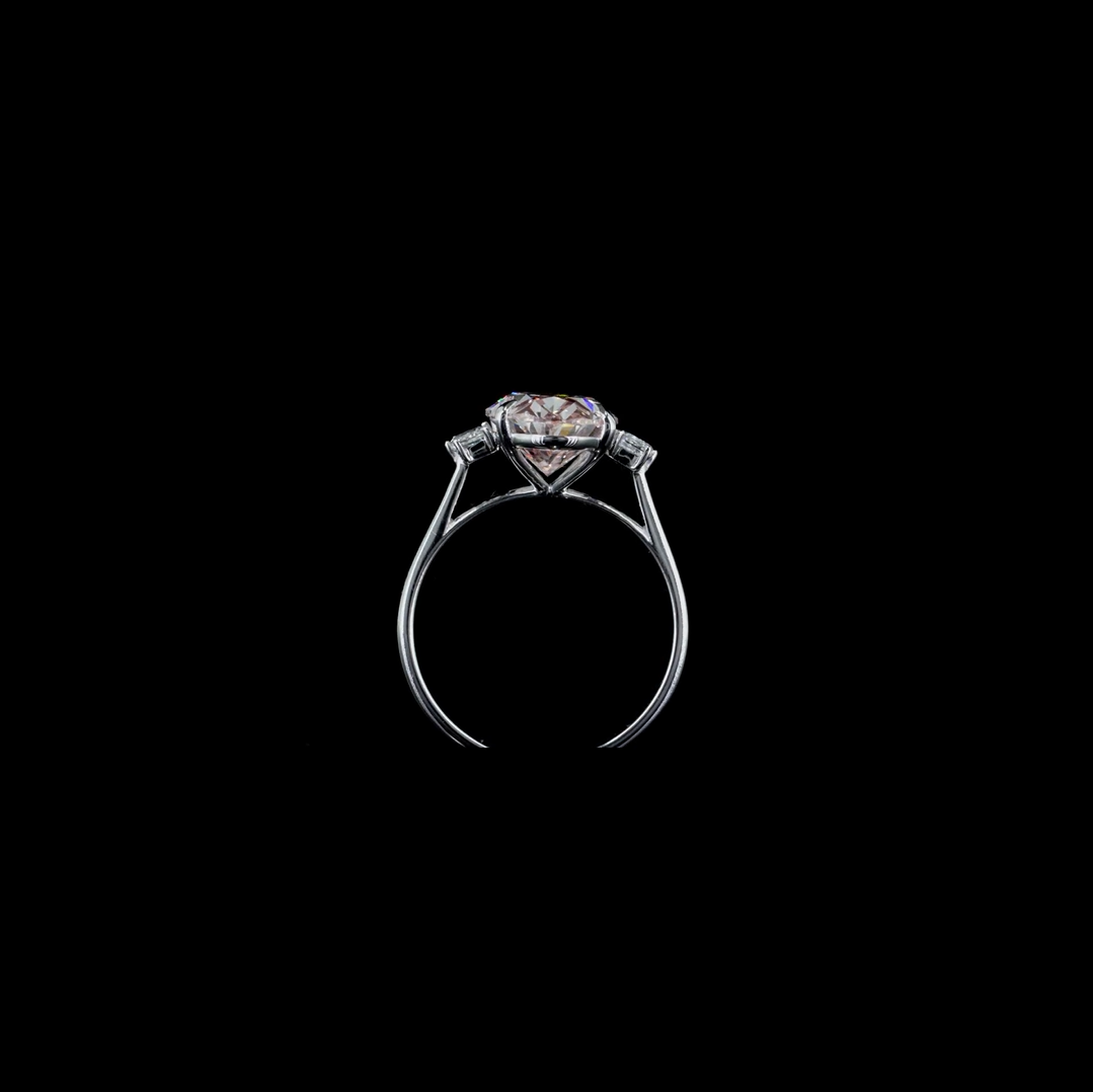 4.06 ct. Pink Oval Lab Diamond Three-Stone Ring