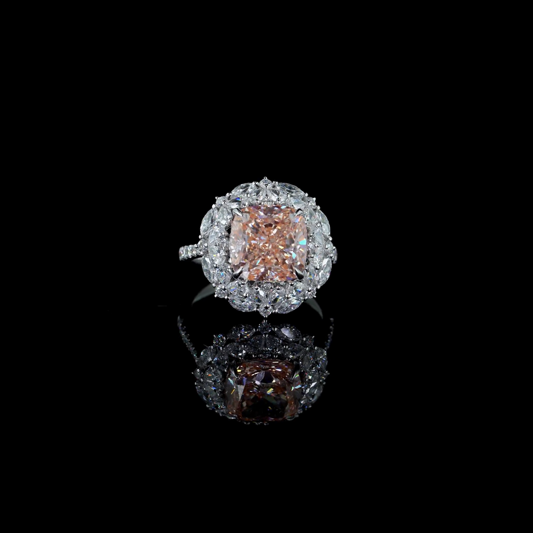 5.08 ct. Pink Square Cushion Lab Diamond Halo Ring