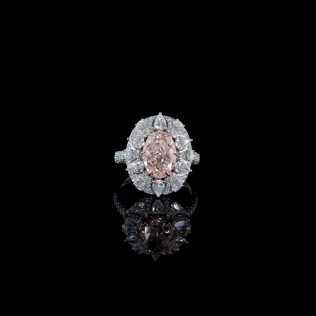 4.04 ct. Pink Oval Lab Diamond Halo Ring
