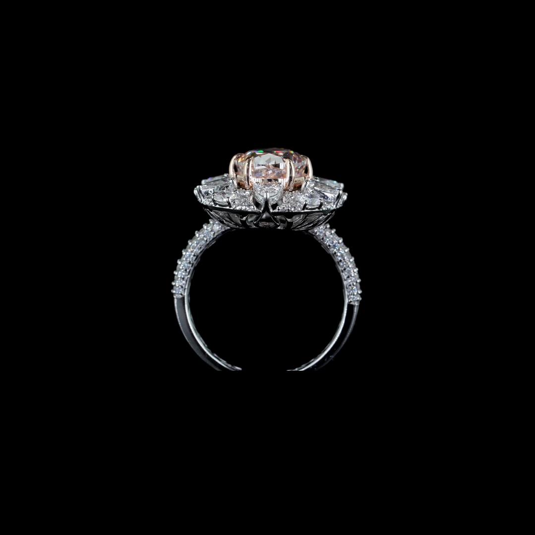 4.04 ct. Pink Oval Lab Diamond Halo Ring