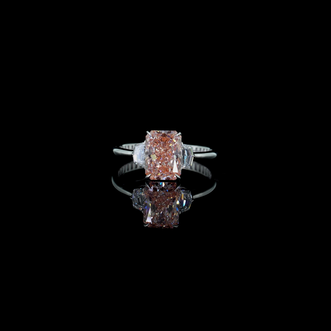 2.30 ct. Pink Radiant Lab Diamond Three-Stone Ring