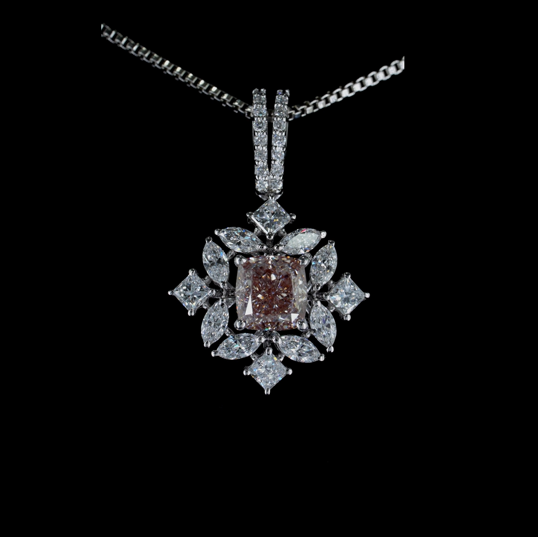 3.01 ct. Pink Square Cushion Lab Diamond Halo Pendant