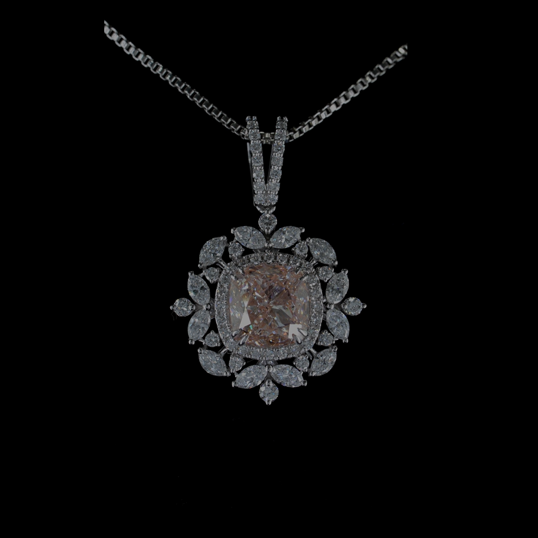 1.01 ct. Pink Cushion Lab Diamond Halo Pendant