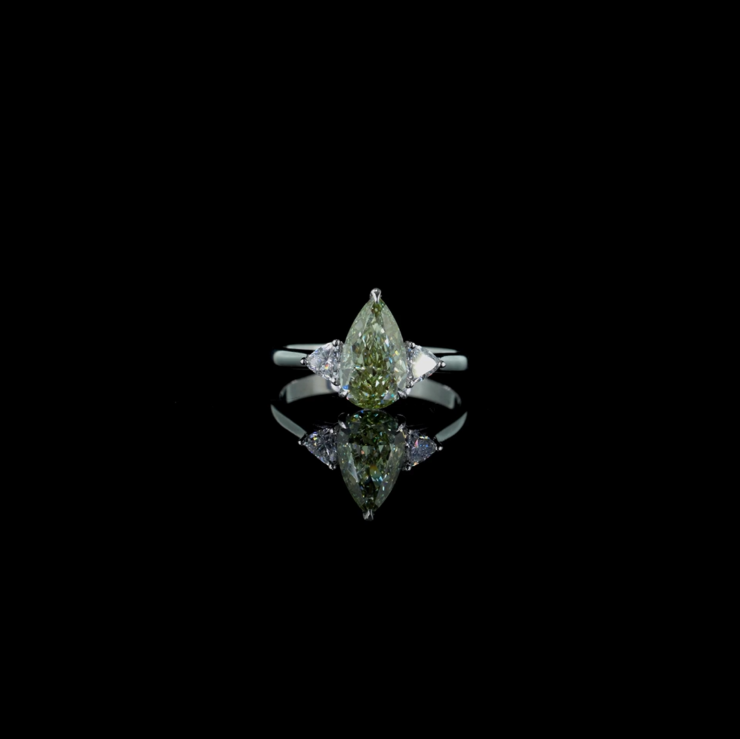 1.97 ct. Green Pear Lab Diamond Three-Stone Ring