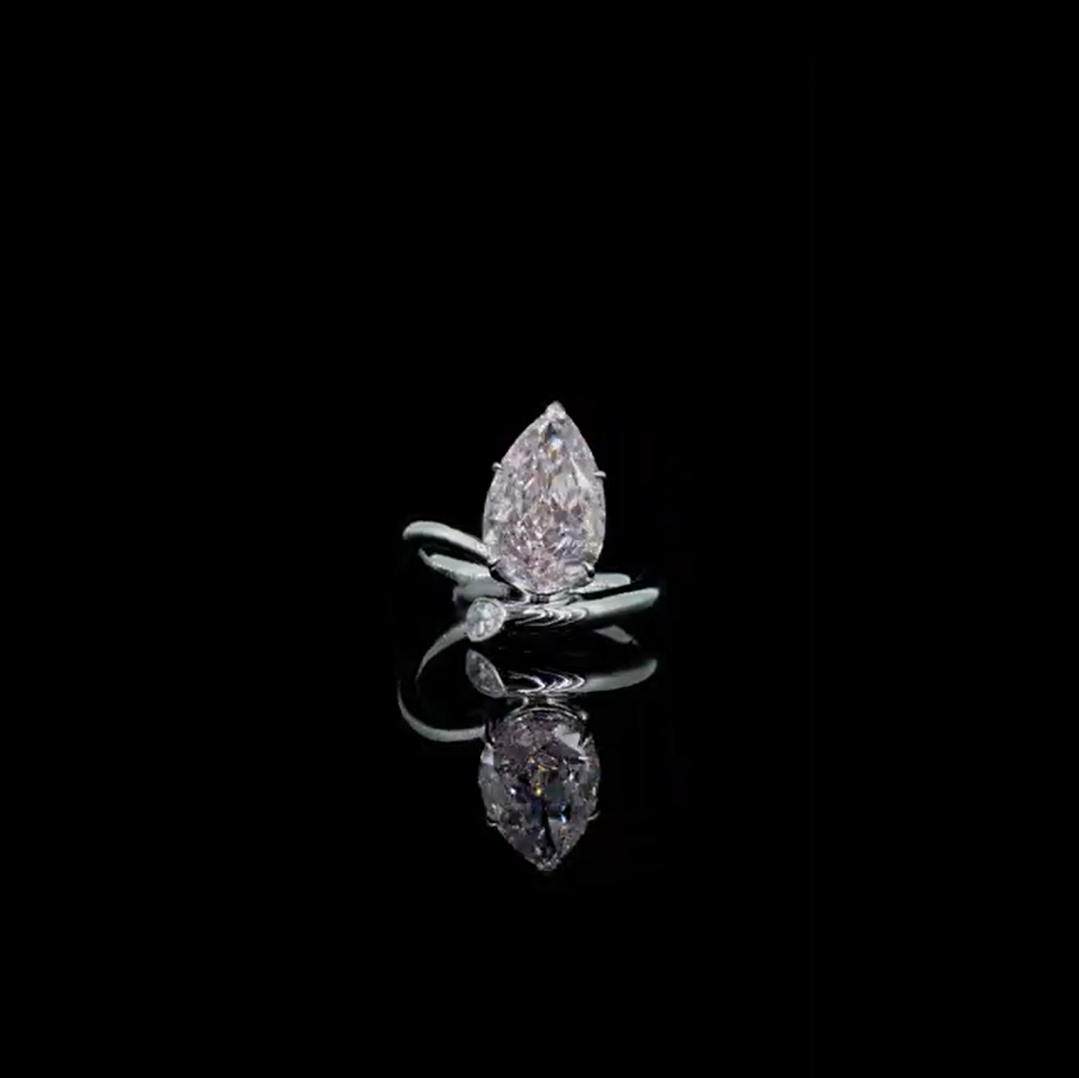 4.04 ct. Pink Pear Lab Diamond Ring