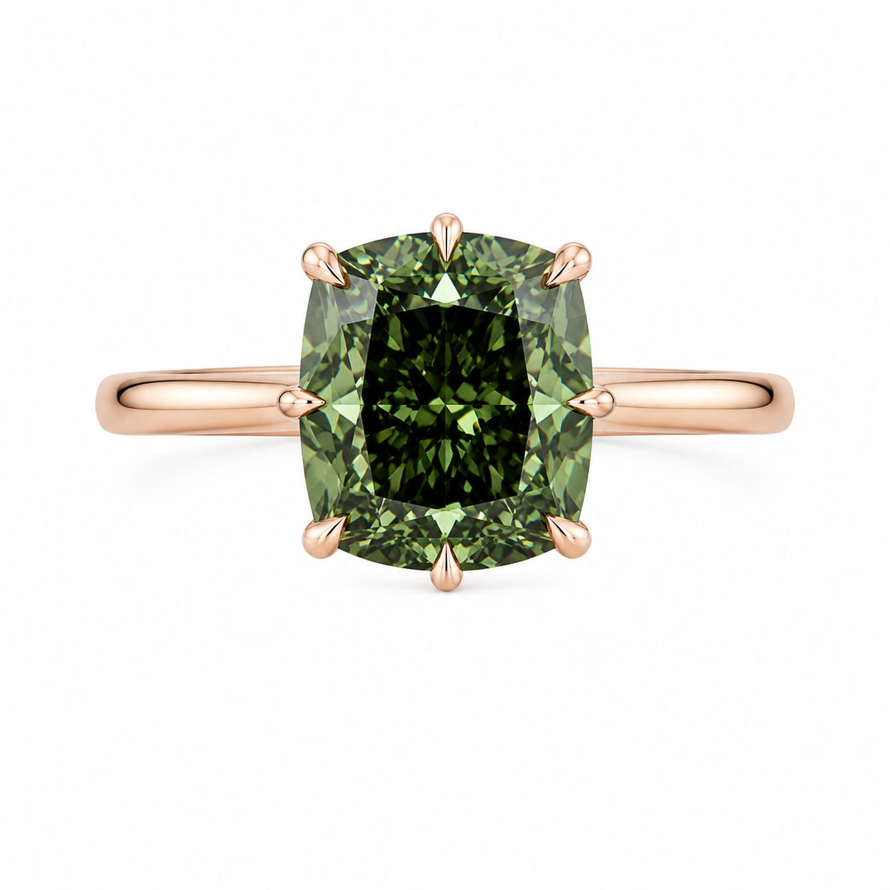3.07 ct. Green Cushion Lab Diamond Solitaire Ring