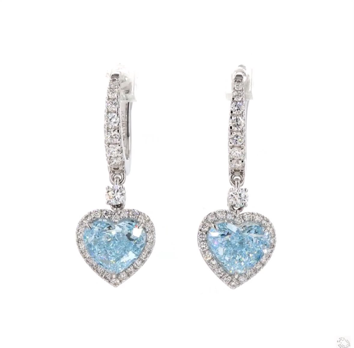 3.70 ct. Blue Lab-Grown Diamond Heart Earrings