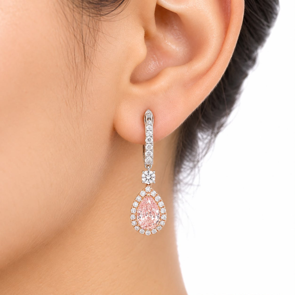 3.08 ct. Pink Pear Lab Diamond Drop Earrings