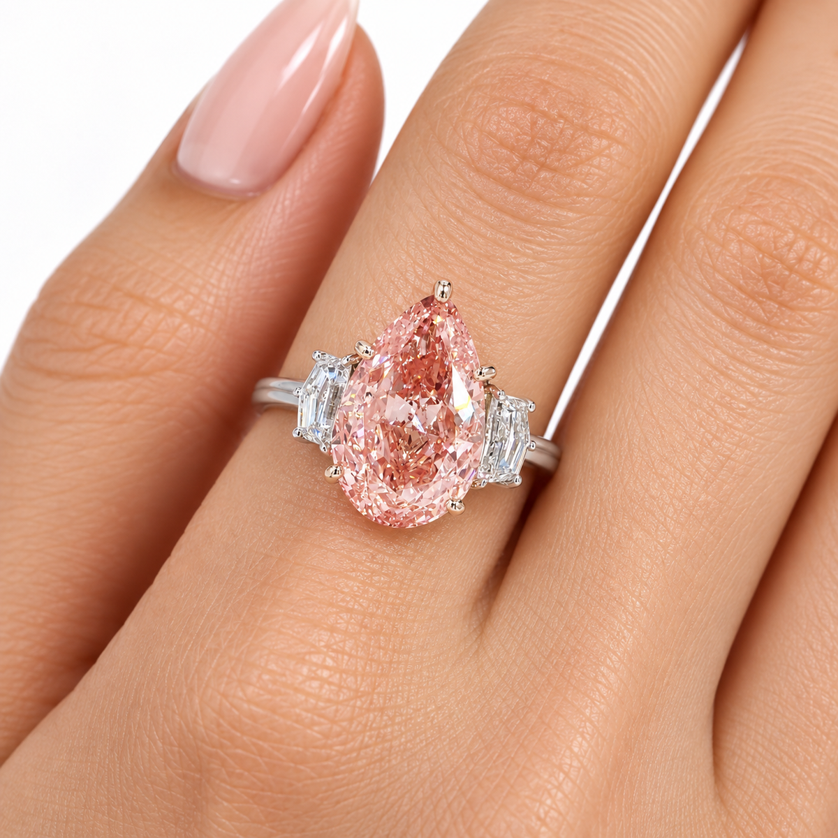 5.01 ct. Pink Pear-Cut Lab Diamond Ring