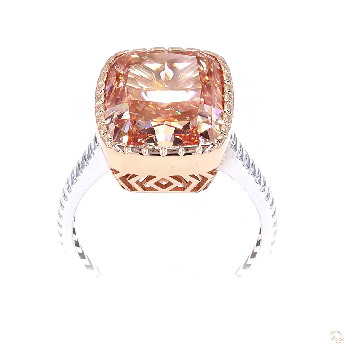 10.34 ct. Brown Pink Cushion Lab Diamond Ring