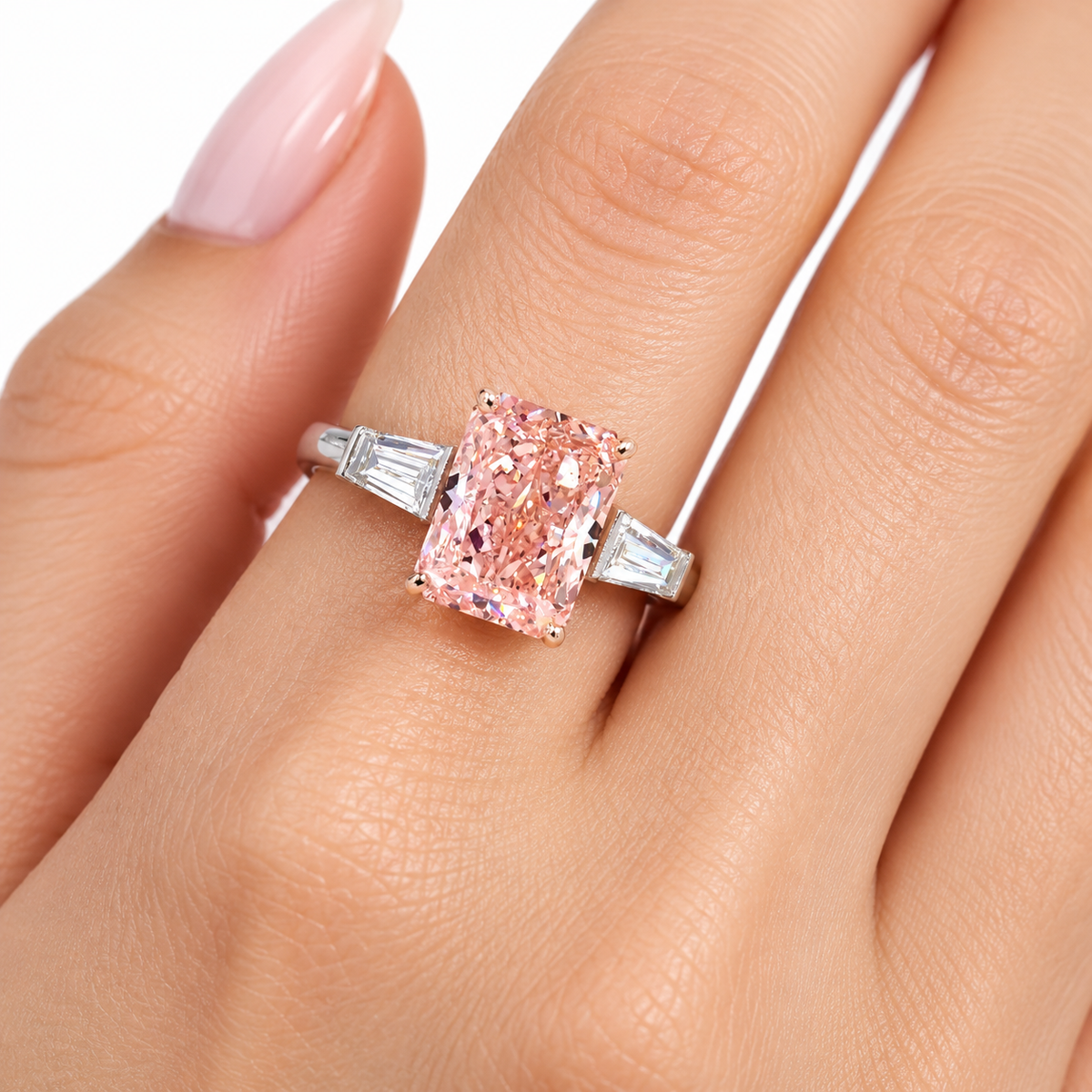 2.46 ct. Pink Rectangular Lab Diamond Ring