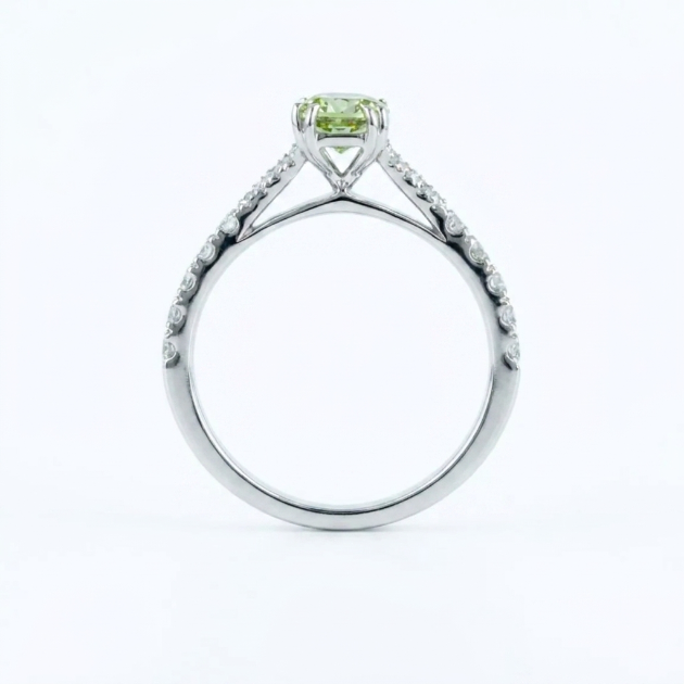 1.15 ct. Green Lab Diamond Solitaire(Pavé) Ring
