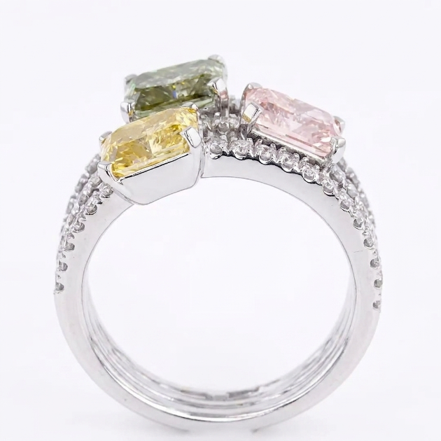 3.21 ct. Tri-Color Lab Diamond 3-Piece Ring