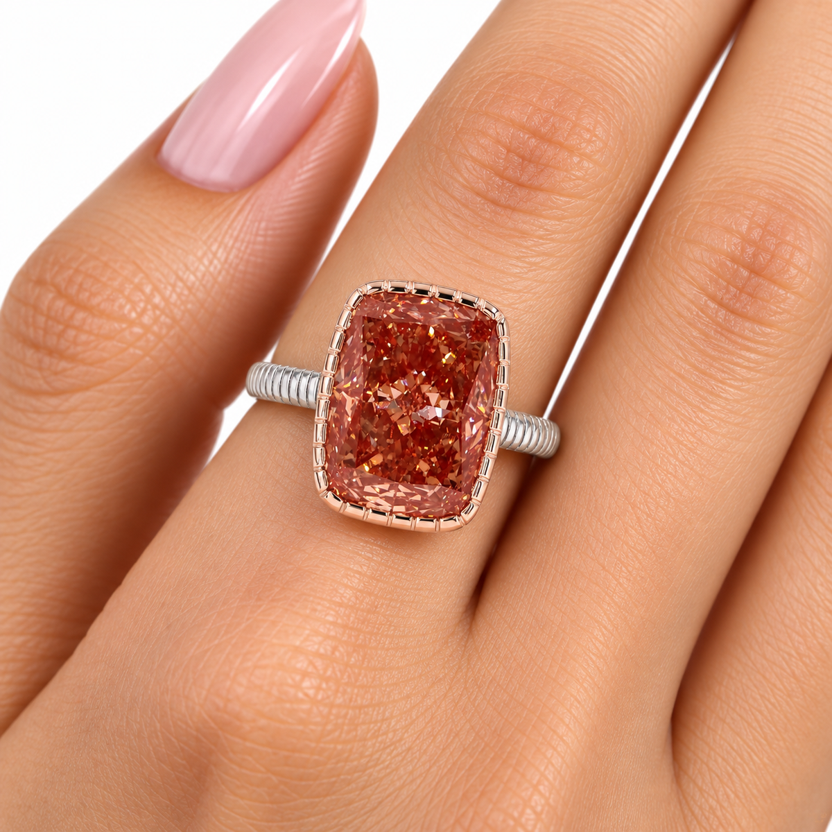 10.34 ct. Brown Pink Cushion Lab Diamond Ring
