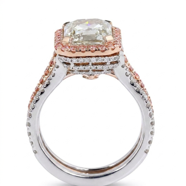 4.16 ct. Green Lab Diamond Halo(Pavé) Ring(With Attachable External Band)