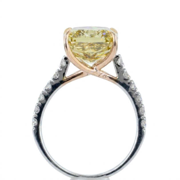 7.27 ct. Dark Yellow Lab Diamond Solitaire(Pavé) Ring